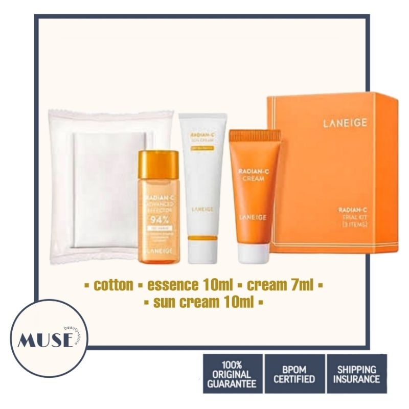 [ Get 3 pc + Cotton ] Laneige Radian-C Travel Size / Travel Set / Trial Kit / GiftSet / Kado