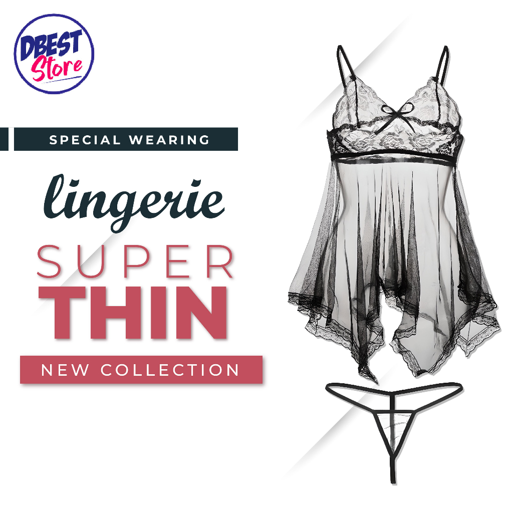 Lingerie Set Piyama Wanita Transparan V-Neck