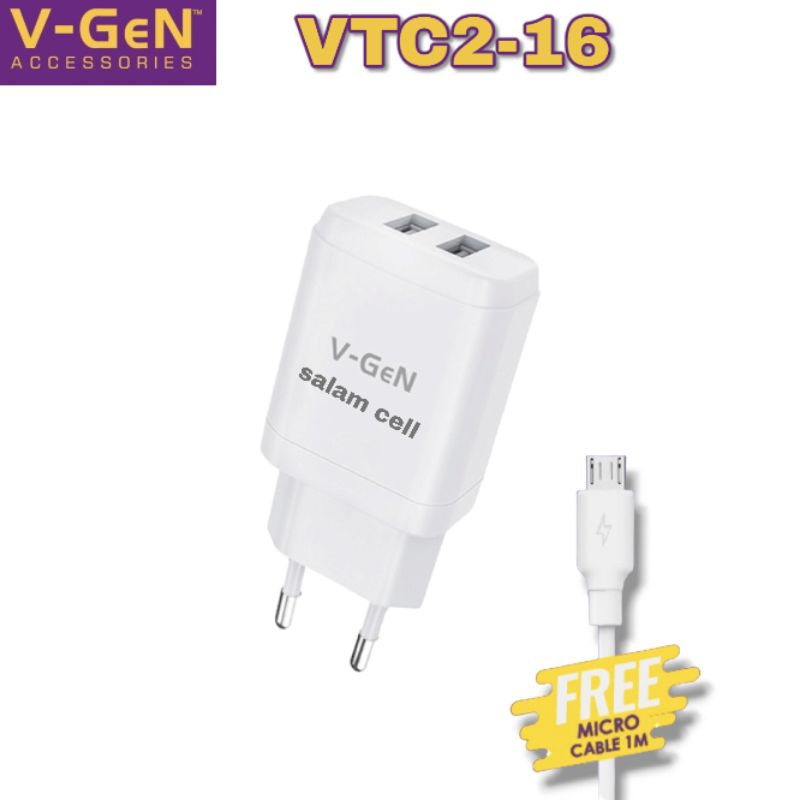 Charger Micro Usb V-GEN VTC2-16 Dual usb Port 10.5W 5V 2,1A Original Vgen Vtc2-16