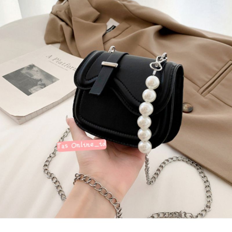 Tas Mini Slingbag Jasmine Korea Terbaru | Tas Selempang Mini Viral | Tas mini Tali Rantai Mutiara