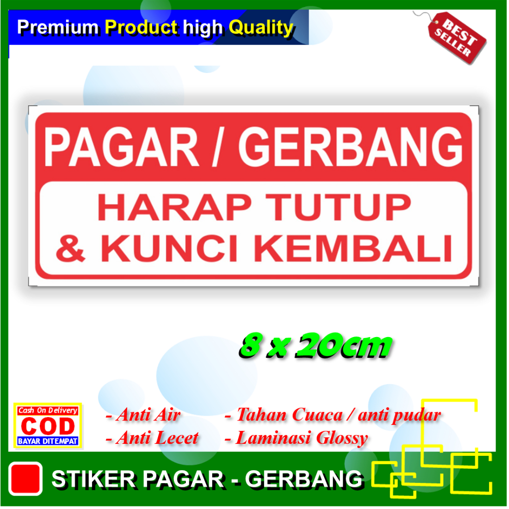

Stiker pagar gerbang harap dikunci dan tutup kembali sticker ketertiban keamanan