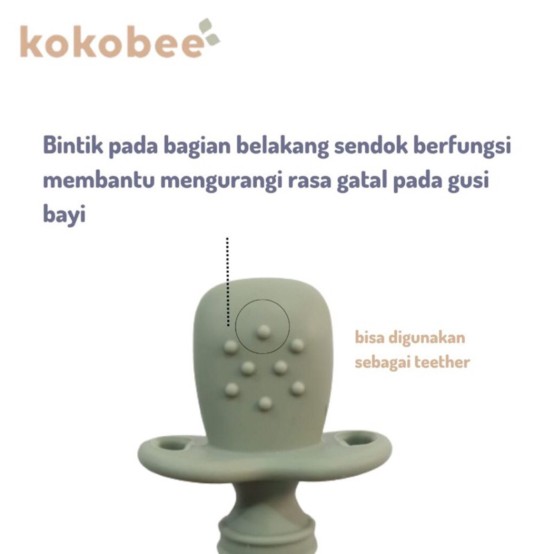 KOKOBEE - Silicone First Spoon &amp; Fork (1 Set) 6m+ / Sendok dan Garpu Makan Bayi / Alat Makan Bayi / noomi / coconi / bpa free /silicone lembut / dishwasher safe / silicone food grade / pemijat gusi gatal bayi / teether bayi / kado lahiran / gigitan bayi