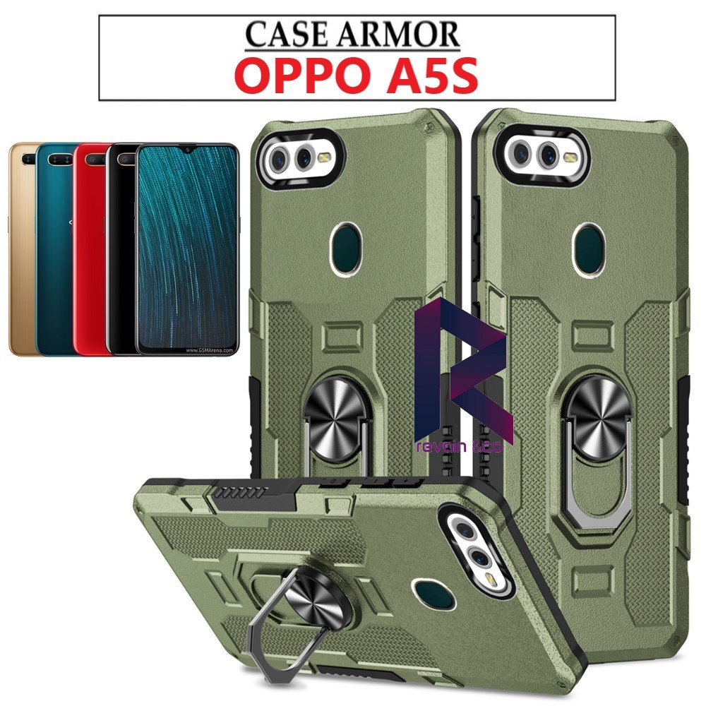 Case Armor OPPO A5S Iring Cincin Magnetic Kesing Hp Protect kamera Premium Hard Case Standing Robot Pelindung Kamera