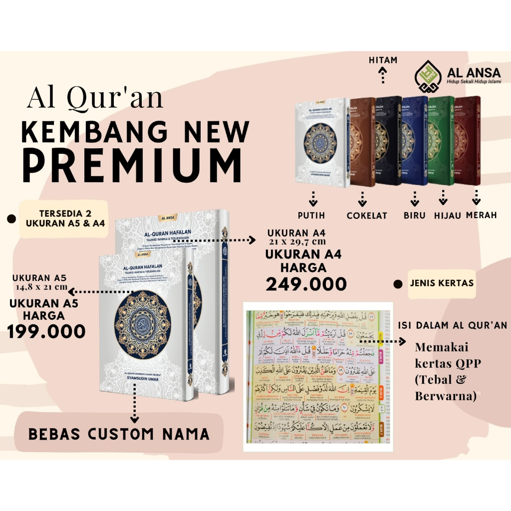 

Al Quran Al Ansa Desain Kembang Custom New A4 atau A5 Kualitas Kertas Premium Alquran Hafalan Al-Ansa Perkata Dan Bonus
