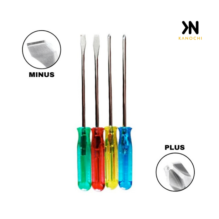 Obeng Set 4Pcs Screwdriver Tools Plus Minus 4mm 5mm Multifungsi 4 in 1