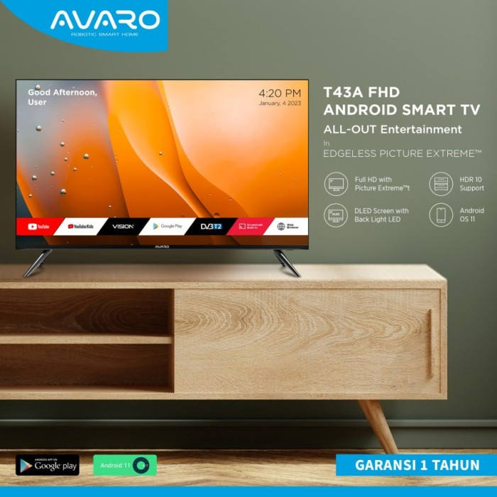 AVARO SMART ANDROID TV 43&quot; Inch FHD HDR 10 Digital DVB-T2 TV