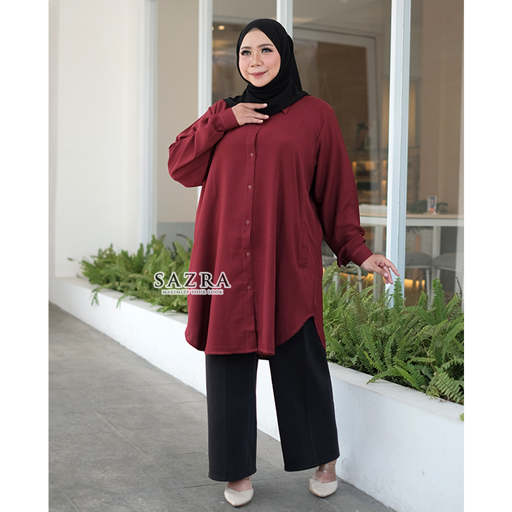 BIGSIZE LD 120 130 140 | Oval Long Tunic Atasan Wanita Muslimah Tunik Pretty Woman Polos Oversize Aneka Warna Size Jumbo XXL XXXL 5L Bahan Shakila Madame Sexy Premium Original SAZRA