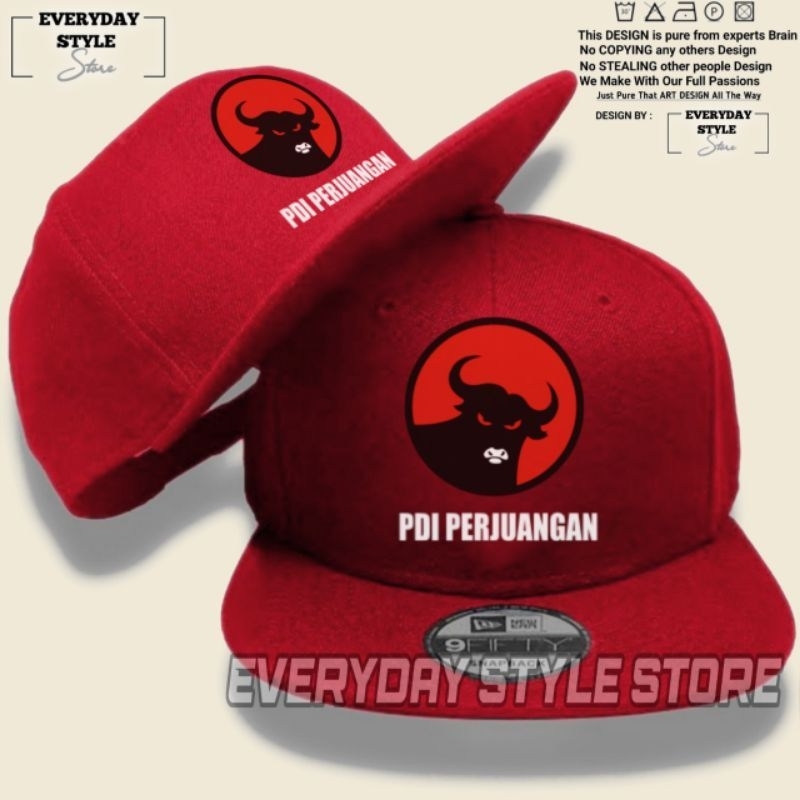 TOPI SNAPBACK PDI PERJUANGAN-TOPI PARTAI PDIP KEREN BAHAN KAIN DISTRO HIGH QUALITY