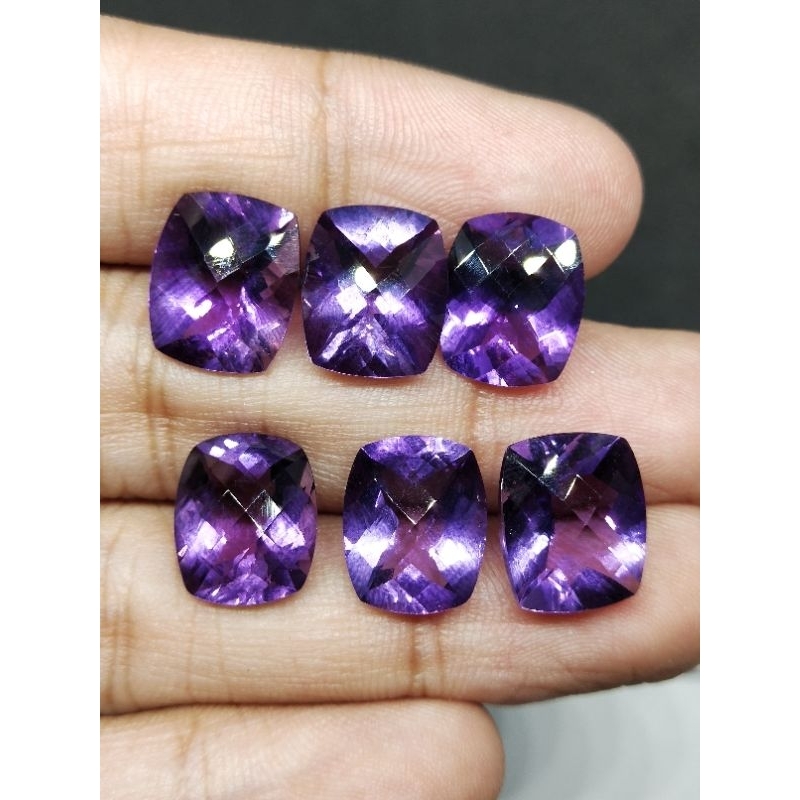 Natural Amethyst 12x10 mm Kecubung Ungu Purple Cushion Checkerboard Cutting Asli