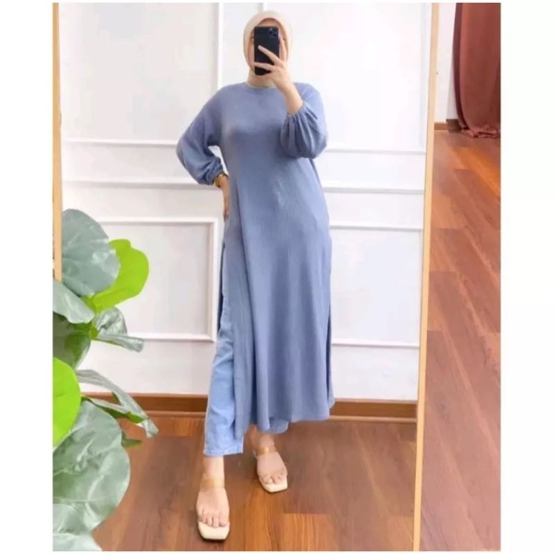 Dress Wanita Kekinian Pakaian Fashion Long Dress korea Tunik Jumbo OOTD Pakain Wanita Midi Dres