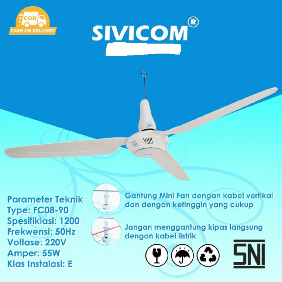 Ceiling Fan Heli Fan Kipas Angin Gantung 45W 45Watt Sivicom Angin Kuat