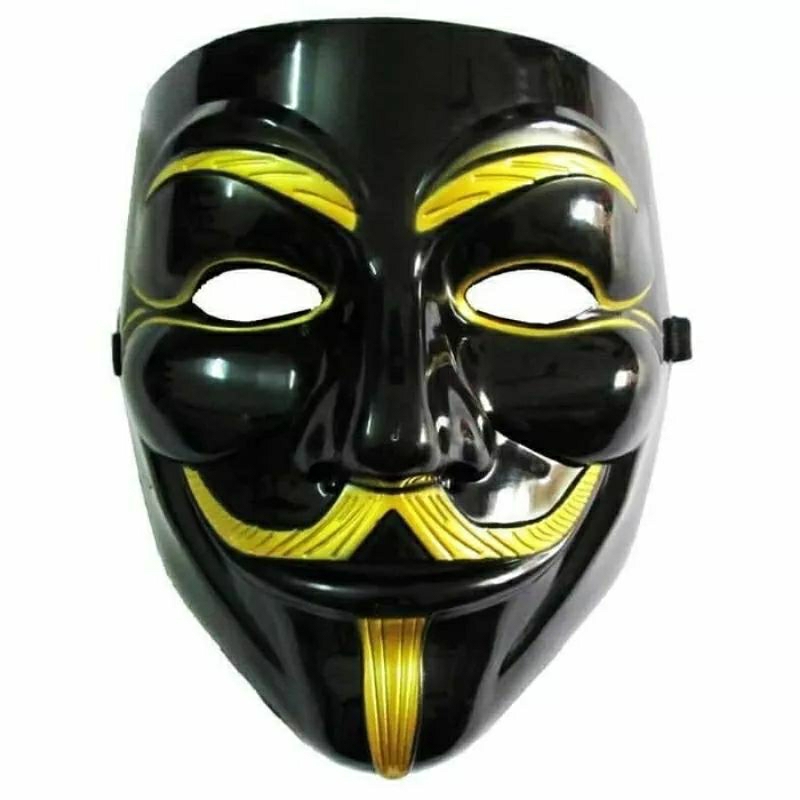Topeng Hacker Anonymous Vendetta Black Gold Hitam Kualitas Bagus/Topeng Pesta Hacker Hitam