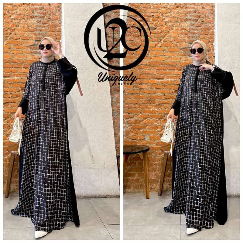 gamis casual motif kotak terbaru dress busui over size by u2c