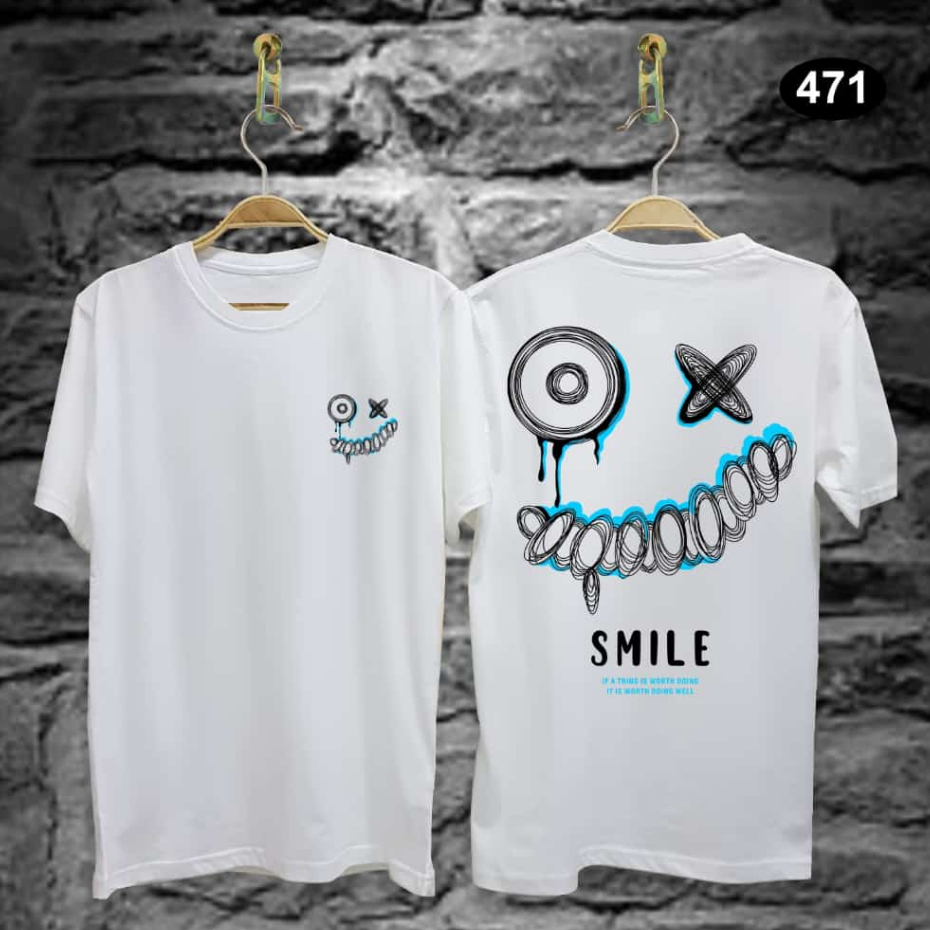 Kaos Tshirt Pria Terbaru Smile Meleleh Putih Samurai Jepang Distro Lengan Pendek Motif Sablon Bergambar Keren