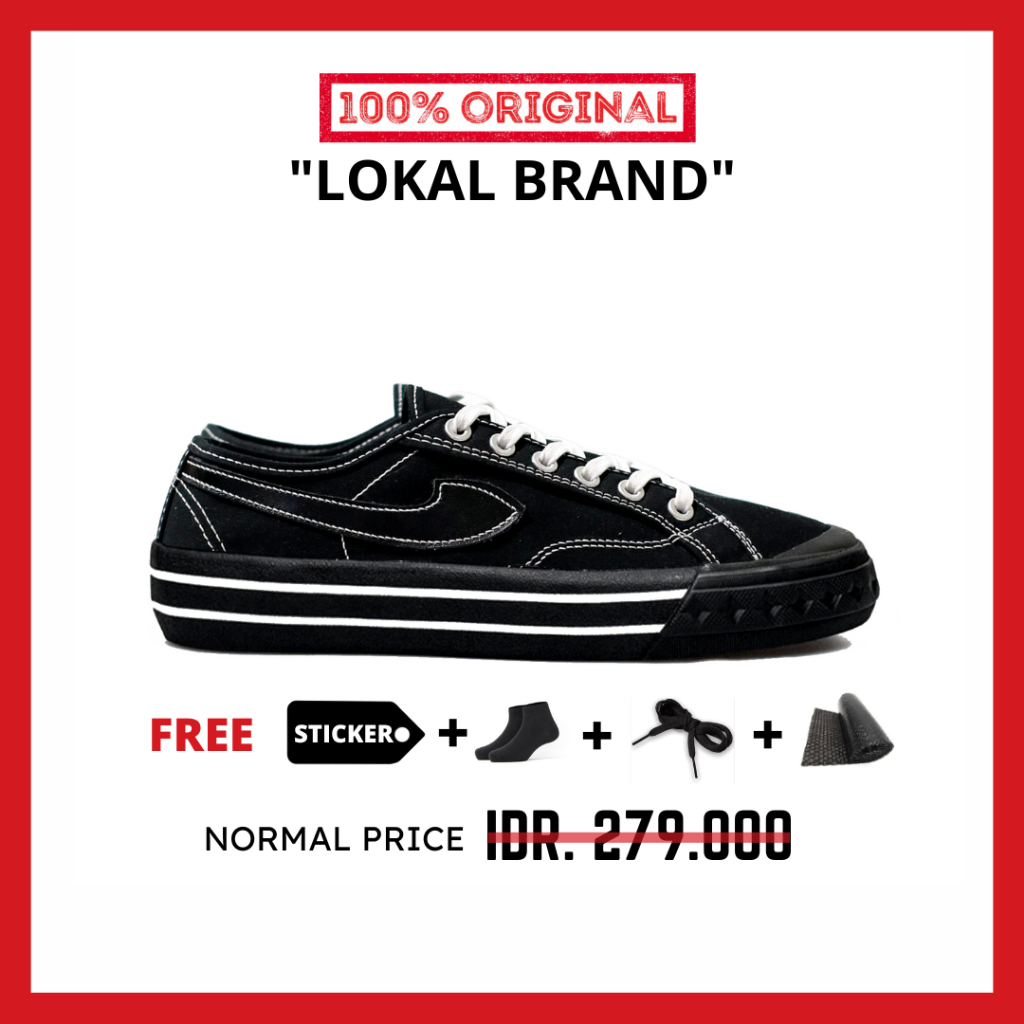 ORIGINAL - Sepatu Brand Lokal Kasual Pria Wanita No Brand Black Oreo Low Not Sneakers Compass Retrograde Black Black