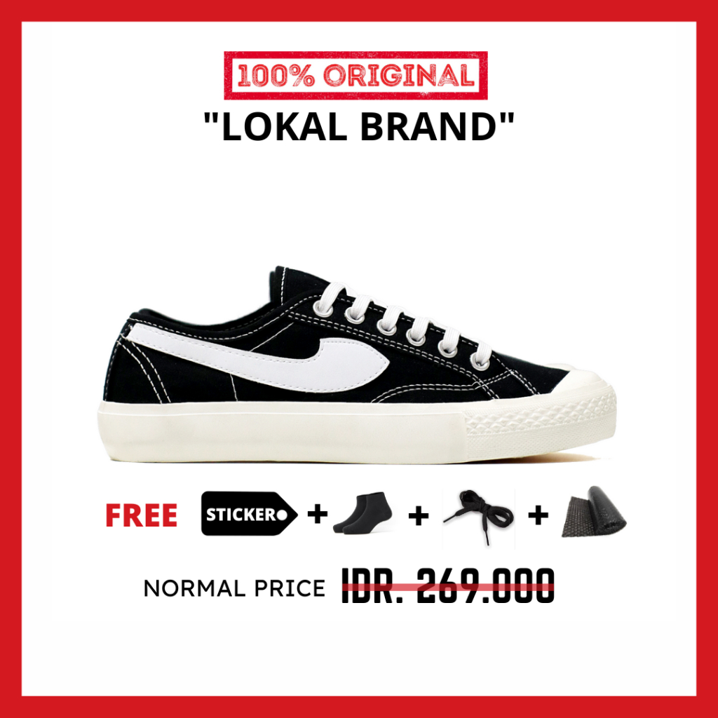 ORIGINAL - Sepatu Brand Lokal Kasual Pria Wanita No Brand Black White Low Not Sneakers Compass Gazelle Hitam Putih