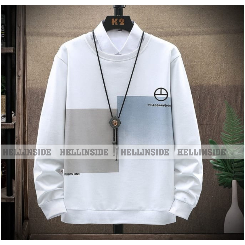 Sweater crewneck pria terbaru motif PEACE ONE / crewneck pria wanita kekinian kewalitas terbaik