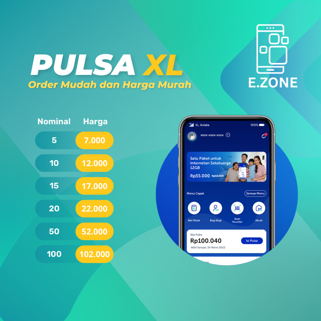 Pulsa Xl Reguler Nominal 100.000 s/d 500.000