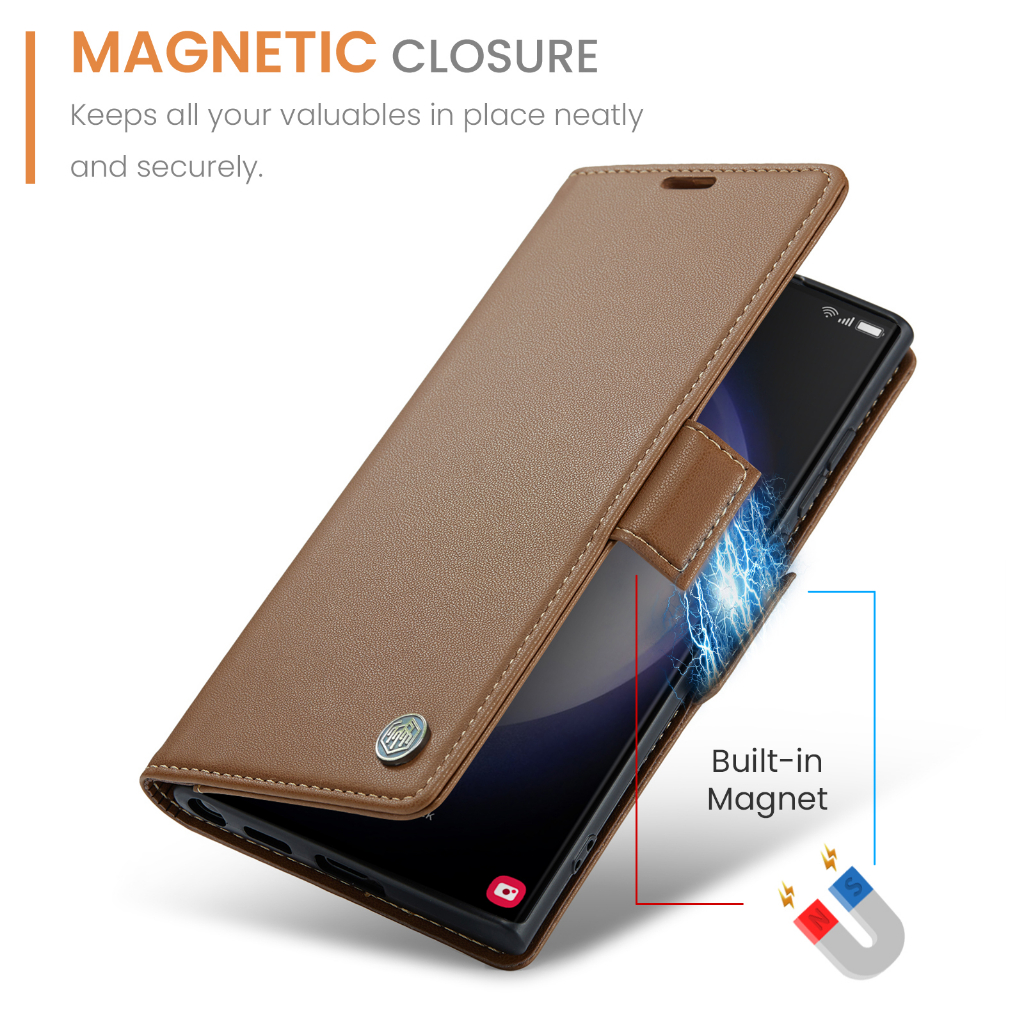 Lambskin PU Leather Case Flip RFID Myroots For Samsung S23 Ultra S23+ Plus S23 Soft TPU Shockproof Phone Cover Case