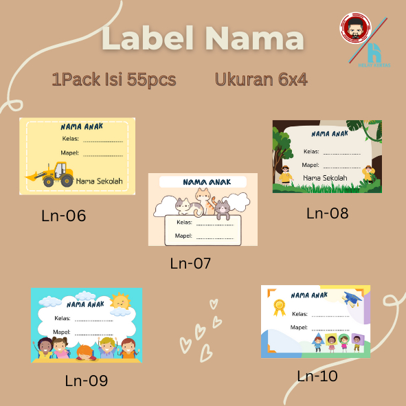[ISI 50 PCS] + BONUS 4PCS  STICKER NAMA SEKOLAH MURAH BISA CUSTOM/ BAHAN STIKER HVS CUTTING