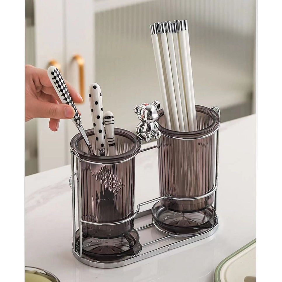 Mi.more Holder Tempat Sumpit Sendok Garpu Bear /Hitam/Puith Drain Rack Chopstick Holder