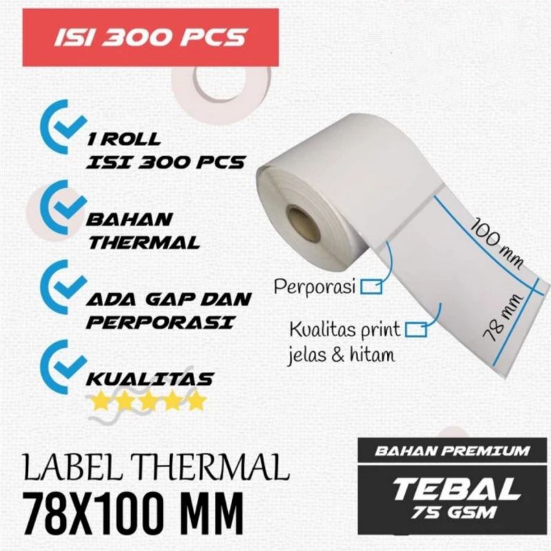 

Kertas Thermal label 78 X 100 mm 300 pcs barcode online shop cetak thermal resi