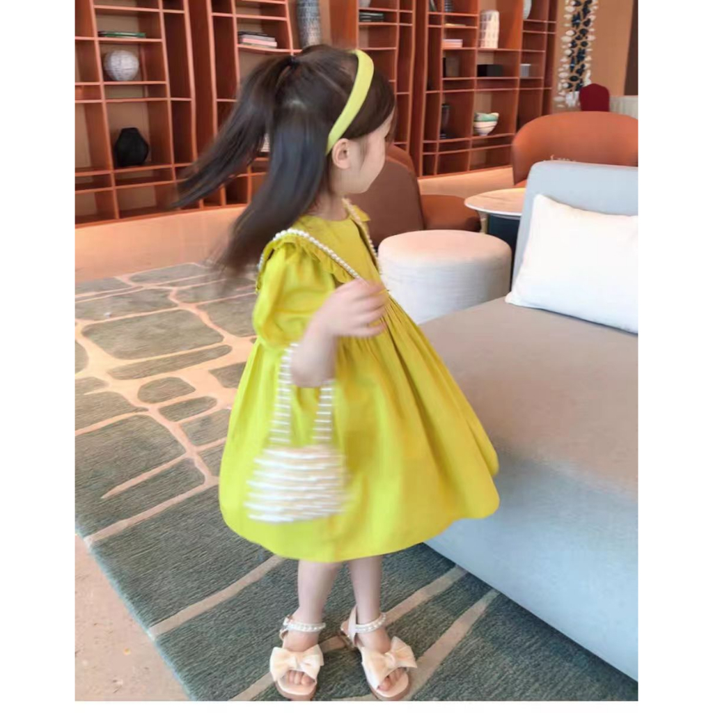 Dress Anak Perempuan GreenLime Motif Collar Mutiara