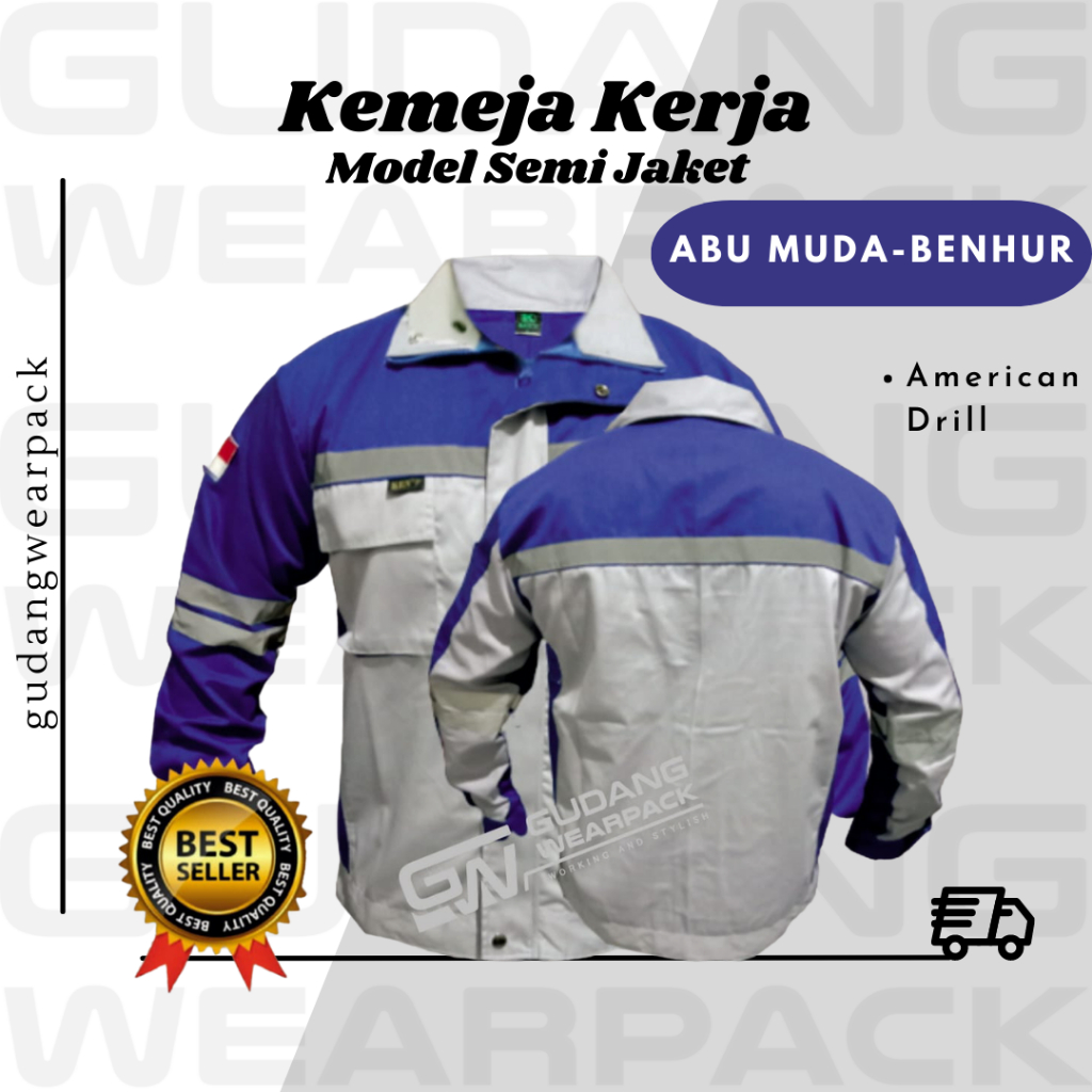 Gudang Wearpack - Baju Kerja Seragam Proyek SemiJaket Warna Abu Muda - Benhur