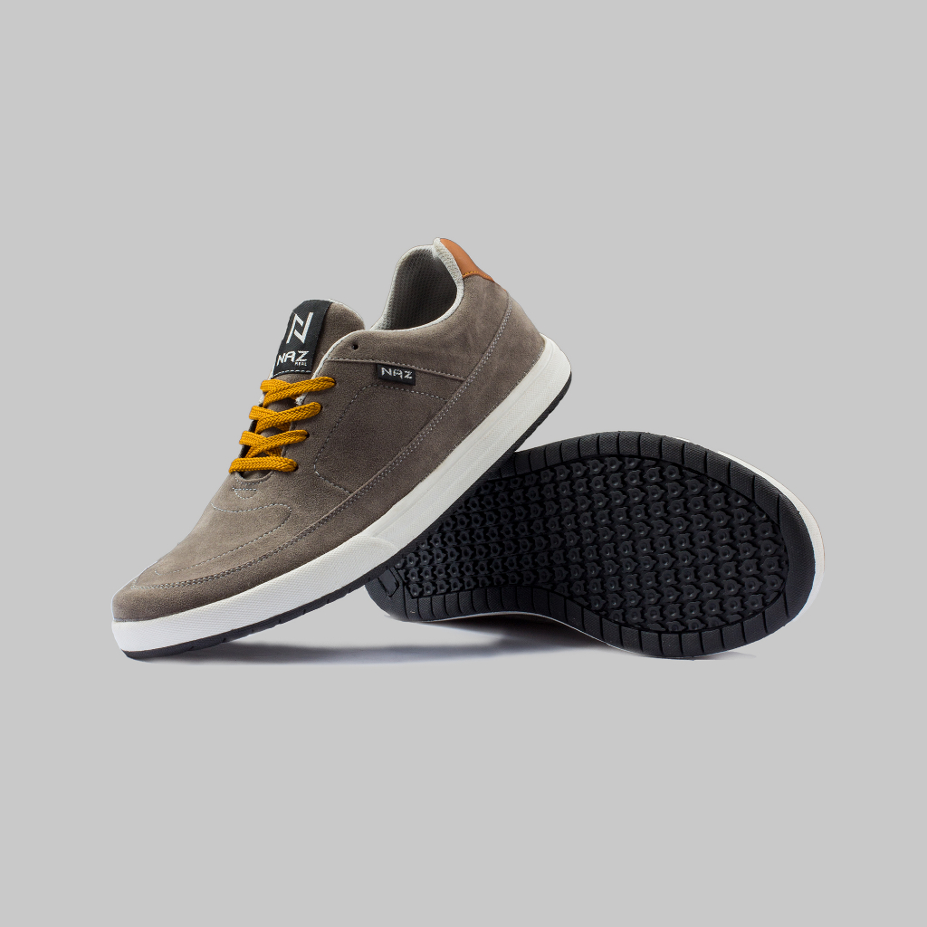 Sepatu Sneakers Pria Casual Grey Yellow Kerja Kuliah Hangout Shoes Cowok Premium Trendi Original Naz Marcos