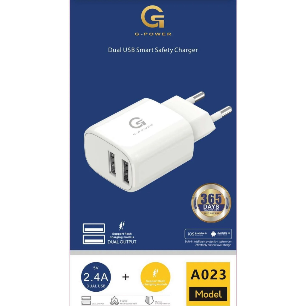 GPOWER FAST CHARGER A023-M 2USB UTPUT  QUICK CHARGE GARANSI