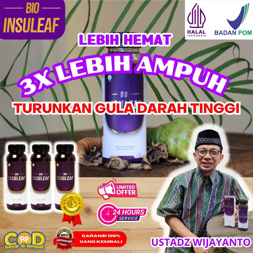 

[PESAN HARI INI!!!] 3 Botol BIO INSULEAF Obat 100% Herbal Alami untuk turunkan gula darah, diabetes, asam urat, kolesterol gula darah tinggi hipertensi tekanan darah tinggi - Sudah Halal MUI & BPOM - Tanpa Efek Samping