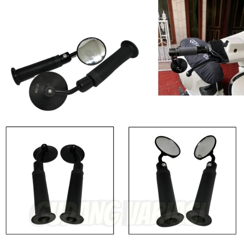 PAKET 2 in 1 Spion Jalu Bulat Model Tekuk plus Handgrip Universal Semua Motor