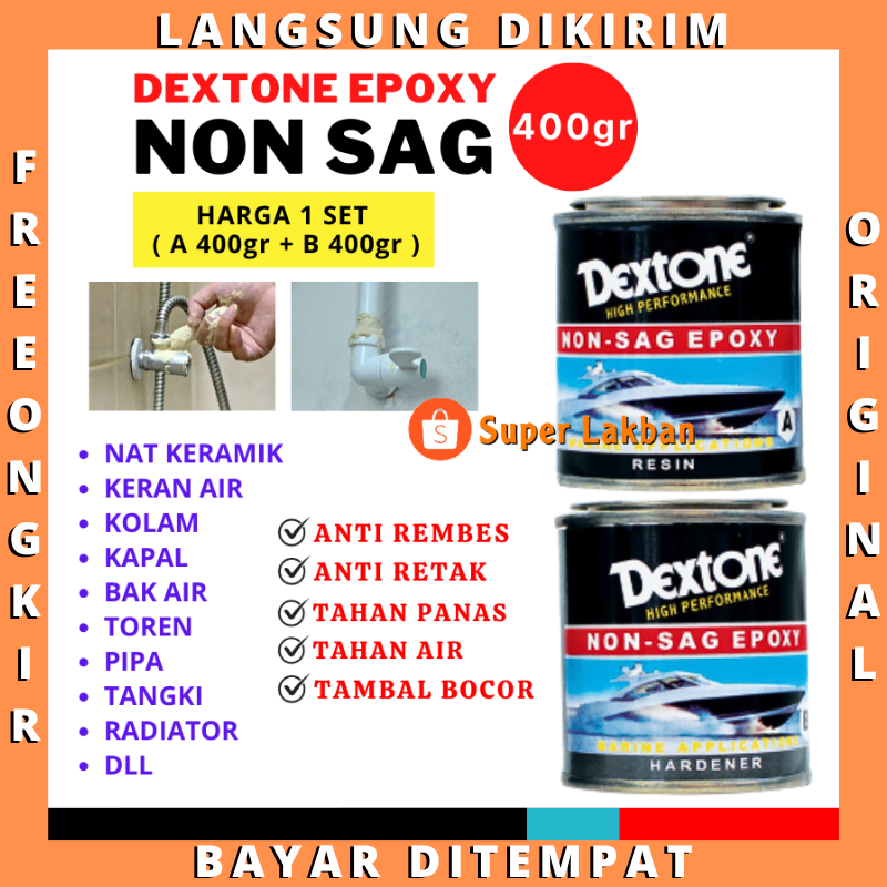 Lem Epoxy Dextone Non Sag 400gr 2 Komponen 800gr Lem Dempul Kapal Kolam Anti Bocor Pipa Nat Keramik Serbaguna