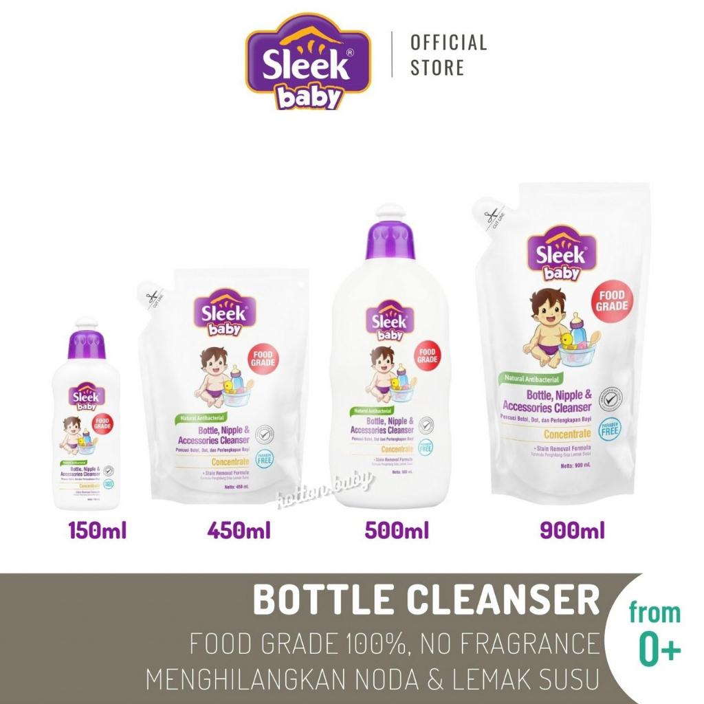 Sleek Baby Bottle Nipple &amp; Accessories Cleanser 150ml , 450ml , 500ml ,900ml