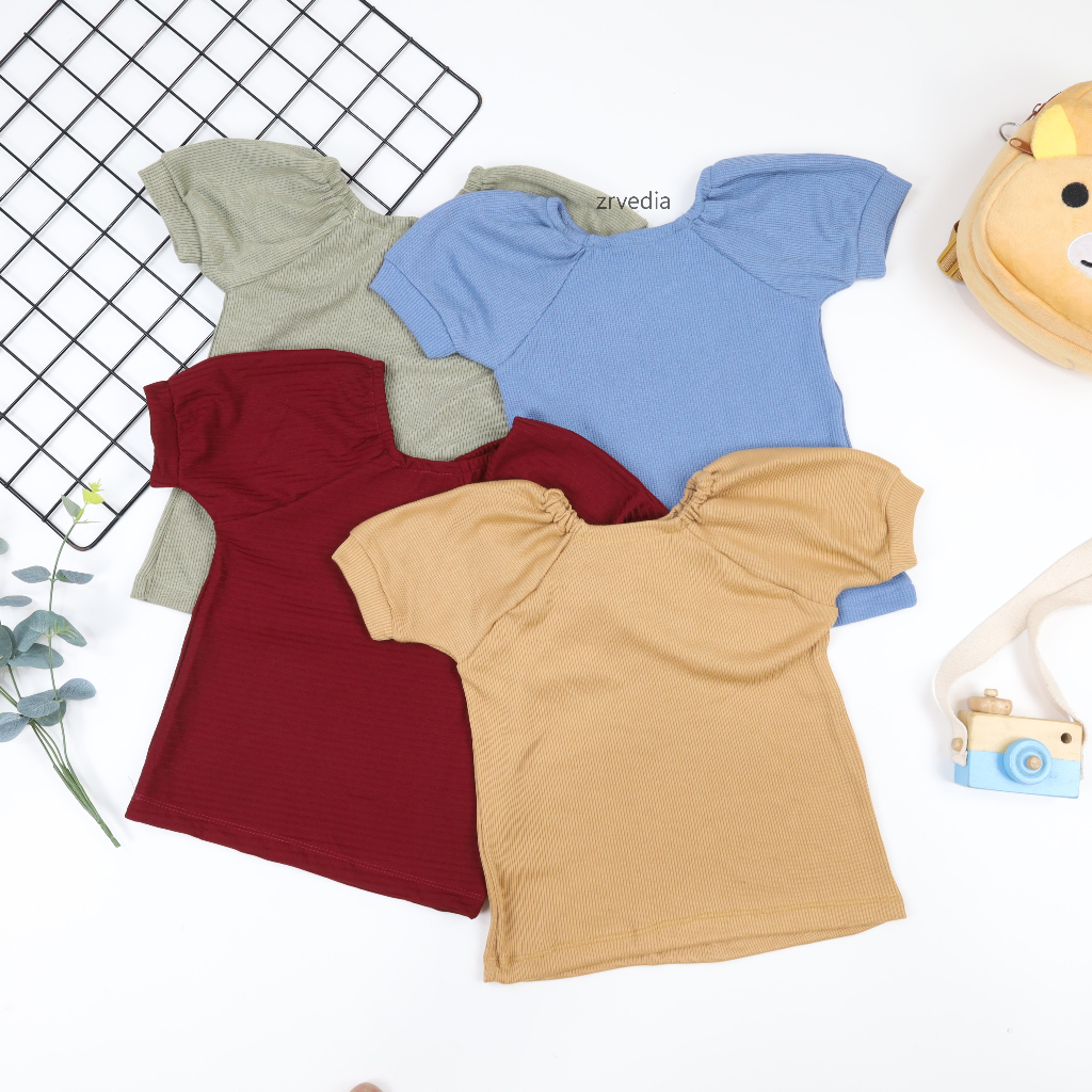 Bubble Blouse uk 2-5 Years / Blouse Anak Perempuan Lengan Balon Bahan Wafer Bold Tebal Stretch Balita 2-5 Tahun Atasan Polos Perempuan ZR Vedia