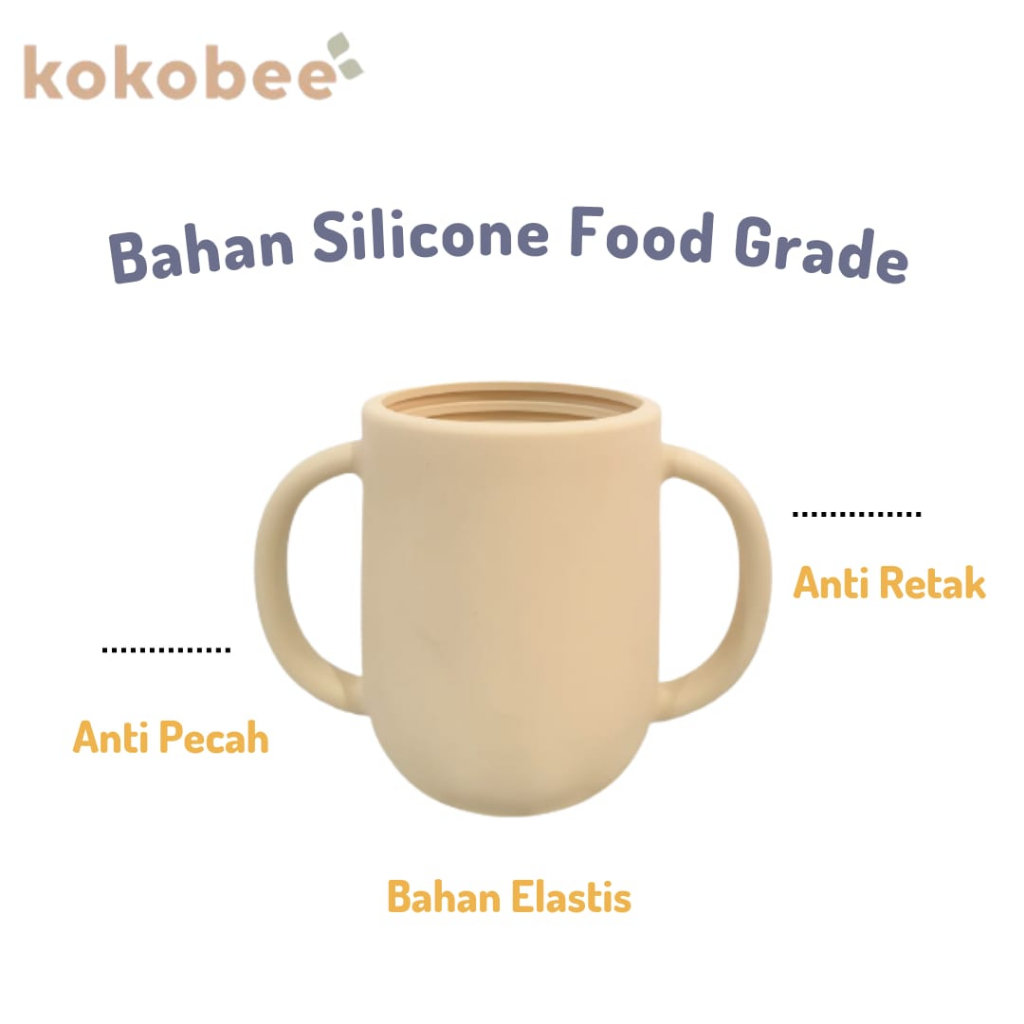 KOKOBEE - Premium SIlicone Training Bottle (Sedotan+Sikat Sedotan+Penutup Gelas) mudah digenggam /Botol Minum Bayi anak /gelas gagang /anti pecah/ anti tumpah /tidak berbau / gelas bayi lucu / pastel /spout cup /training cup/ gelas bayi / coconi / grosir