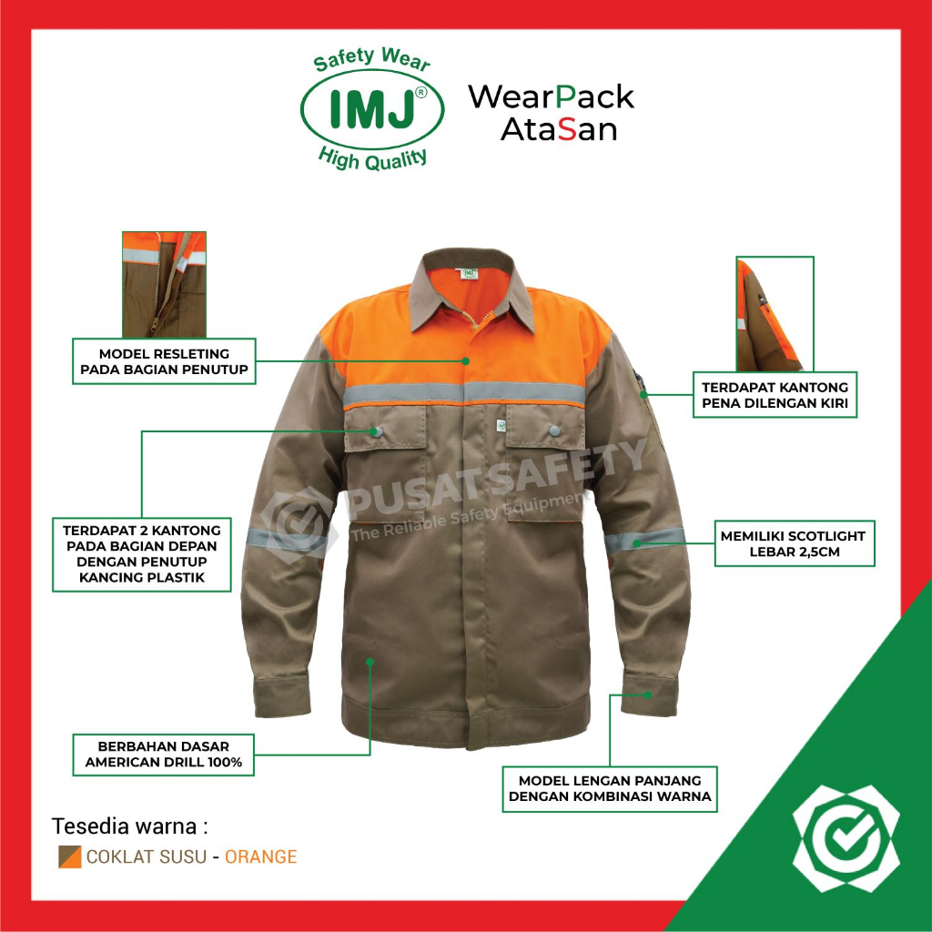 Baju Safety Lengan Panjang Wearpack Atasan Kerja Kombinasi A01 IMJ