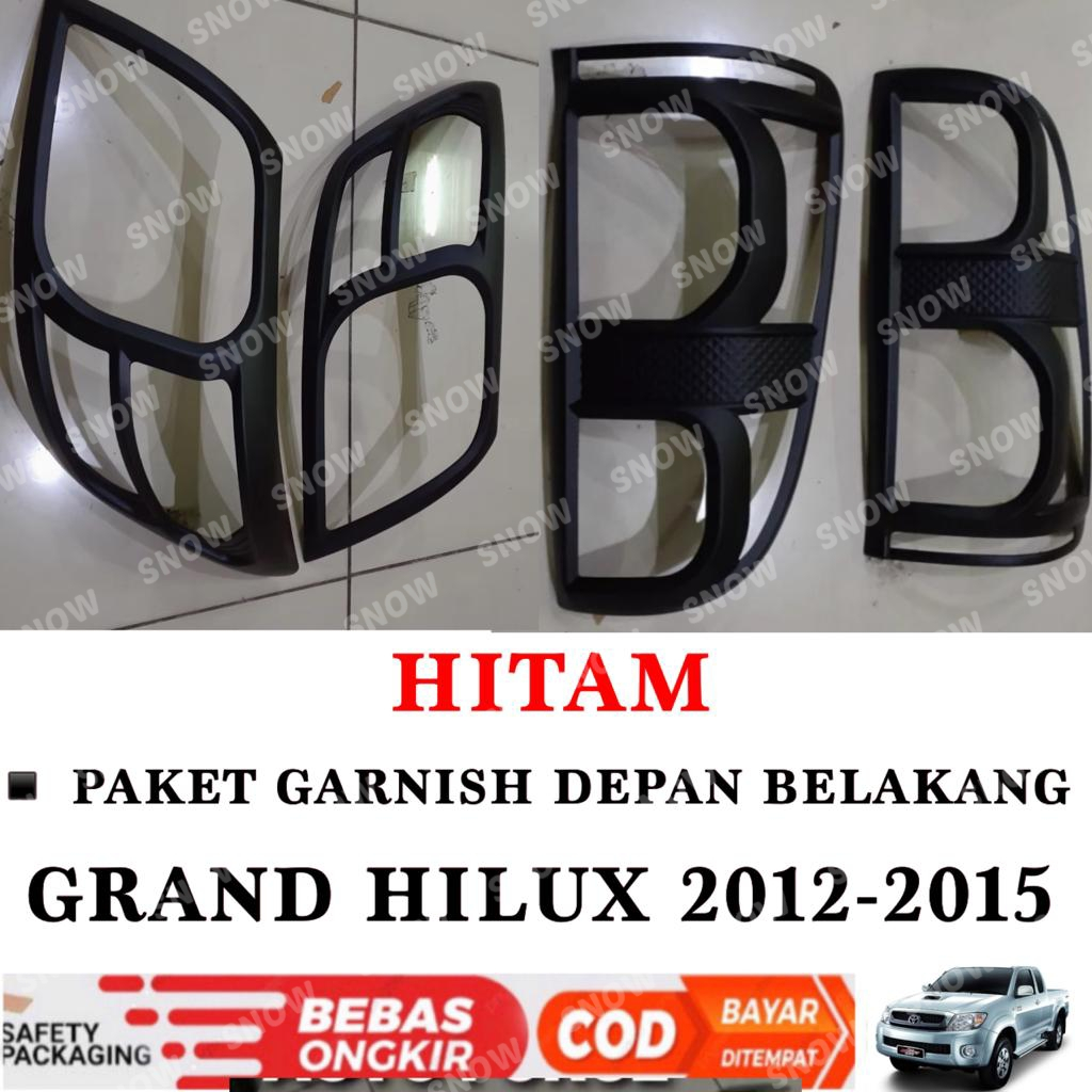 Paket Garnish Lampu Depan Belakang Grand Hilux 2012 2015 Hitam Chrome