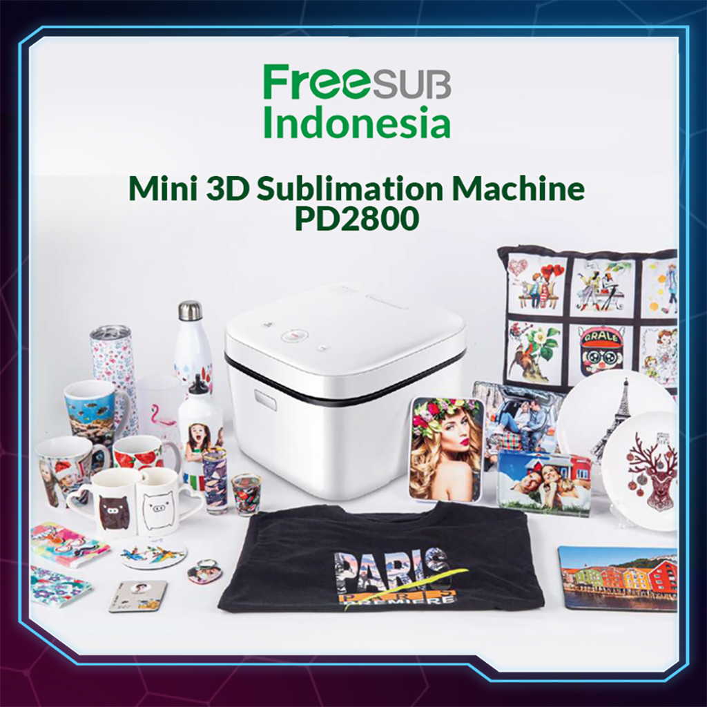 FREESUB - Mini 3D Sublimation Machine PD2800 (Mesin Press Sablon Vakum Multifungsi untuk Kaos, Sablon untuk Kaos, Bag, Puzzle, Plat Aluminium, Bantal ( DTG, DTF, Polyflex, Sublime, Transfer Paper, Platisol, Rubber ) Mug, Tumbler, Plat/Plakat, Phone Case)