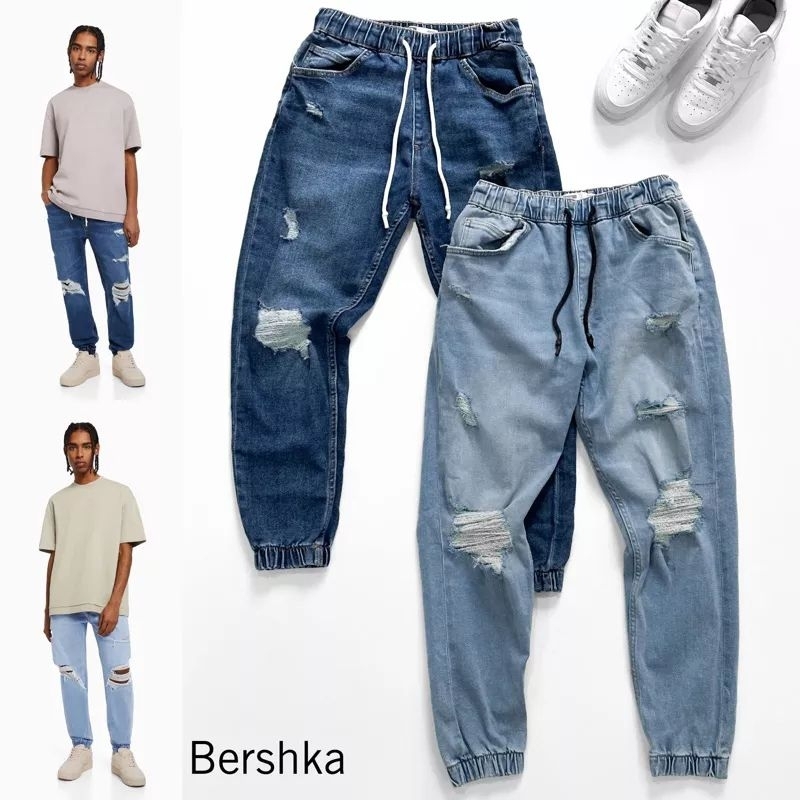 BRSHKA Ripped Jogger jeans - Celana Jogger Pria branded