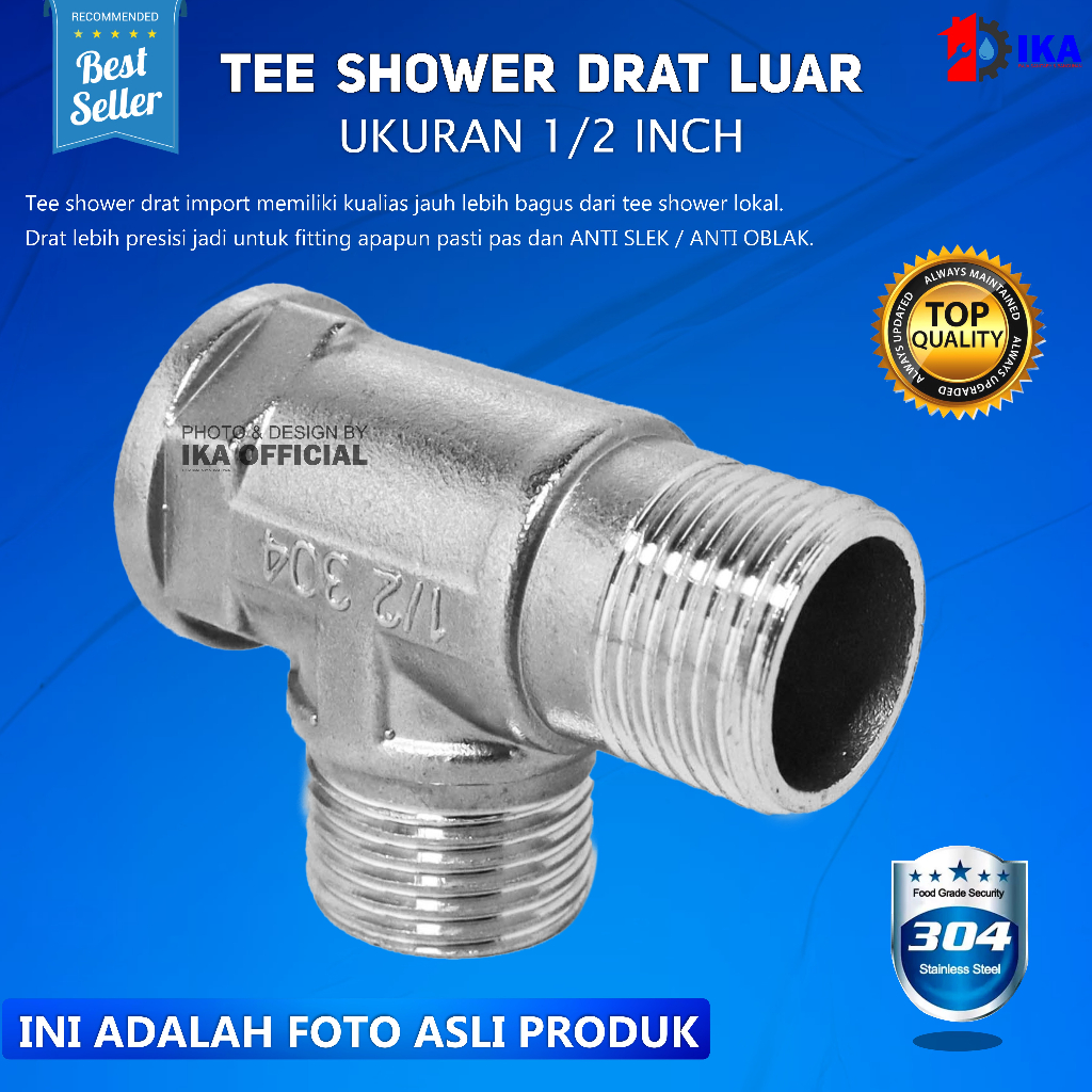 tee shower stenlees SUS 304 / tee shawer stenlees/ Tee shower closet KRAN TEE / TEE SHOWER STAINLESS STEEL FITTING DRAT LUAR DALAM 1/2 INCH SAMBUNGAN PIPA AIR