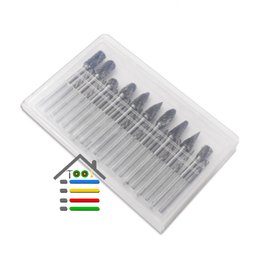 MATA BOR TUNGSTEN TUNER ROTARY CARBIDE MINI GRINDER SET 10 PC TCT DUAL GROOVE