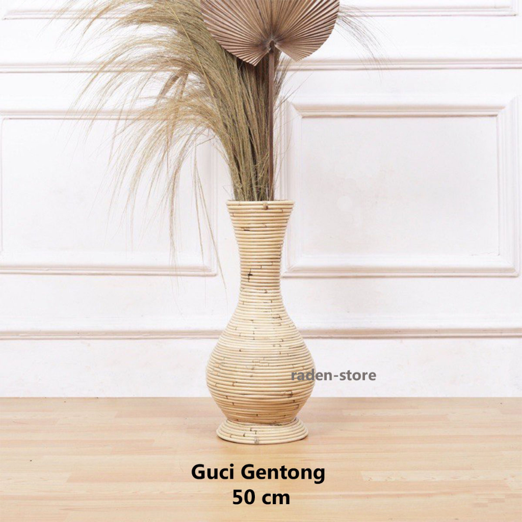 Guci Rotan / Vas Bunga Rotan Sudah di Vernis Ukuran Besar 60 70 cm