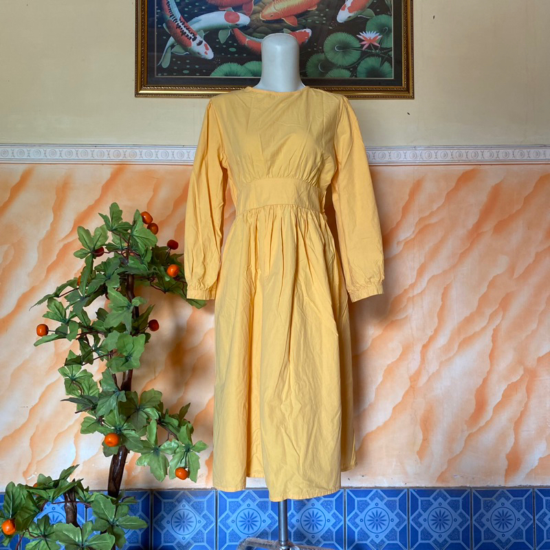 Dress Katun Panjang Lengan Balon Panjang
