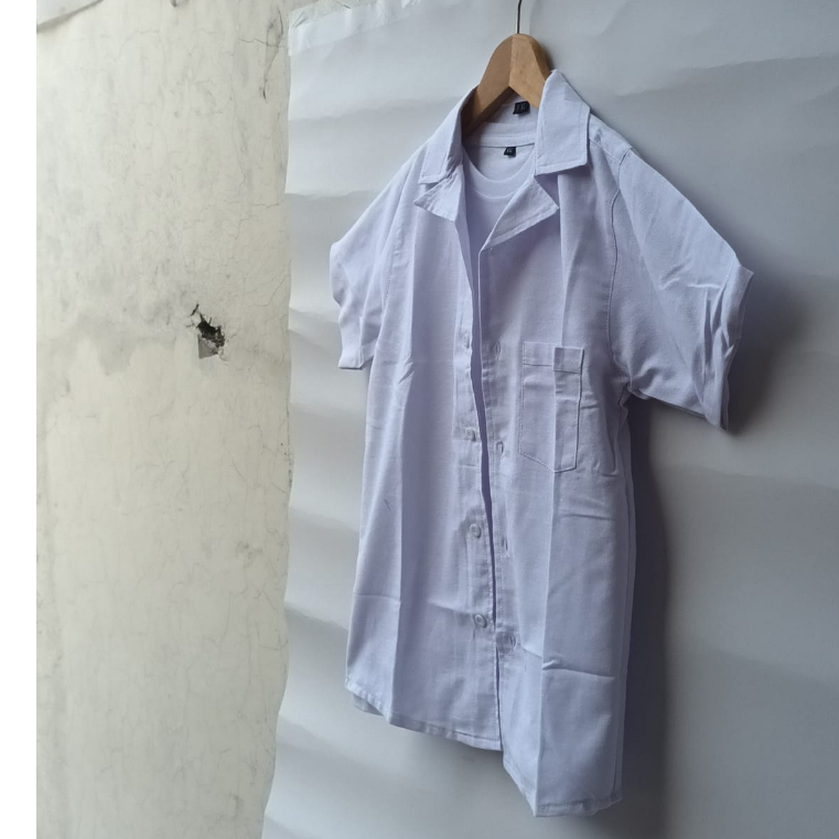 ATASAN BAJU BAYI KEMEJA POLOS LENGAN PENDEK ANAK LAKI LAKI DAN ANAK PEREMPUAN KATUN LINEN BASIC PUTI