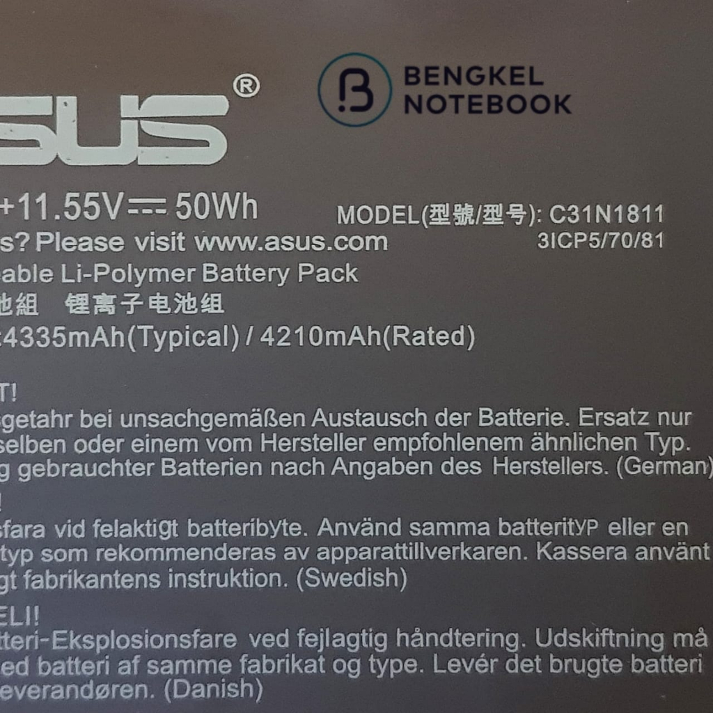 Baterai Asus Zenbook 14 UX433FN UX433F UX433FA UX433FX U4300FN U4300FA U4300F BX433FN UX433FA-A5045T RX433FNS C31N1811