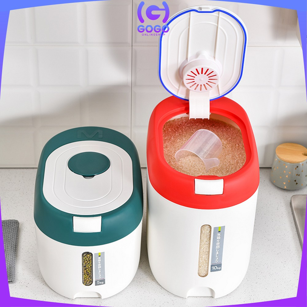 GOGO-C882 Dispenser Beras 5KG/10KG Free Gelas Takar Tempat Wadah Penyimpanan Beras Rice Bucket Anti Kutu / Rice Dispenser Kontainer Makanan Serbaguna