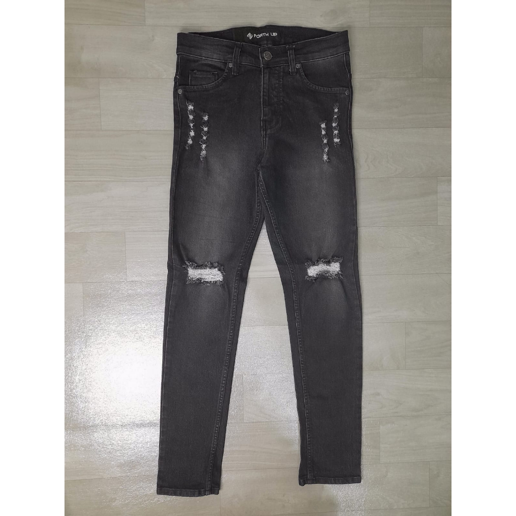 NORTH UP DENIM Celana Jeans Slim Fit Skinny Black Wash Acid Washing Wisker Ringkel Black Jazz Denim Black Full Denim