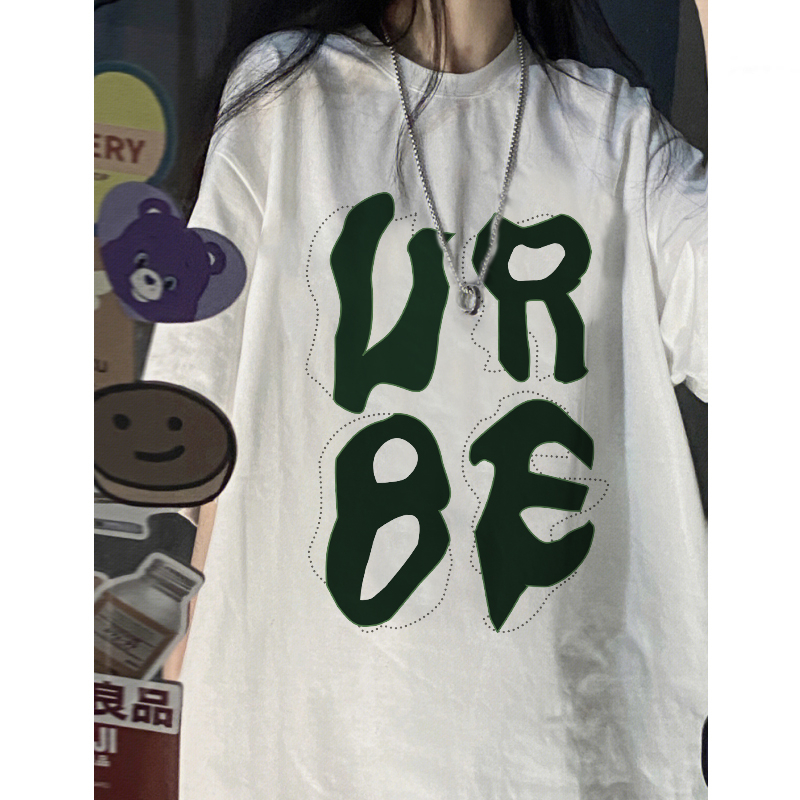 EUNII T-shirt Lengan Pendek Retro URBE Printing Korean Style/Kaos Atasan Wanita/Baju Kaus Oversize Wanita/Kaos Wanita