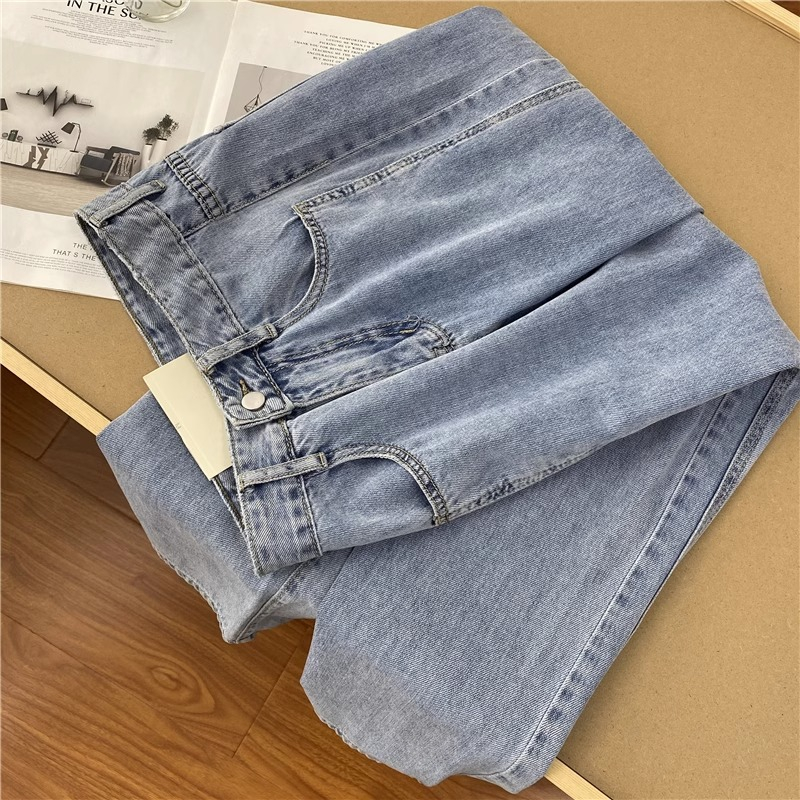 Belahan Highwaist Straight Celana Jeans Wanita Ukuran jumbo